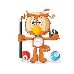 owl plays billiard character. cartoon mascot vector