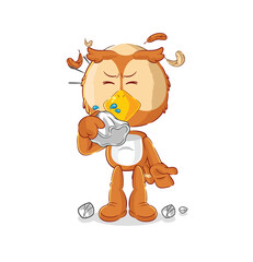 owl blowing nose character. cartoon mascot vector