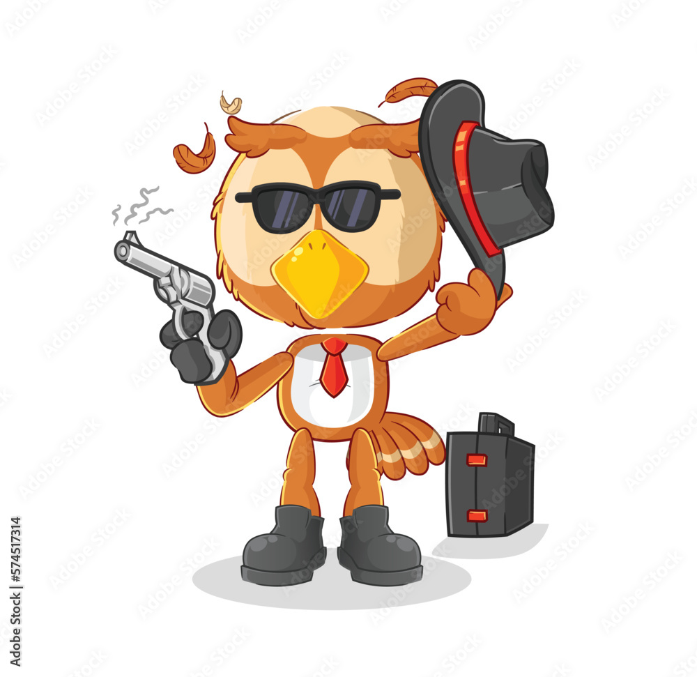 Wall mural owl mafia with gun character. cartoon mascot vector