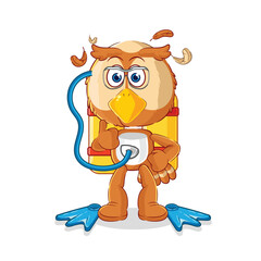 owl diver cartoon. cartoon mascot vector