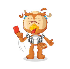 owl referee with red card illustration. character vector