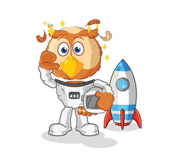 owl astronaut waving character. cartoon mascot vector