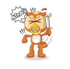 owl knights attack with sword. cartoon mascot vector