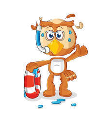 owl swimmer with buoy mascot. cartoon vector