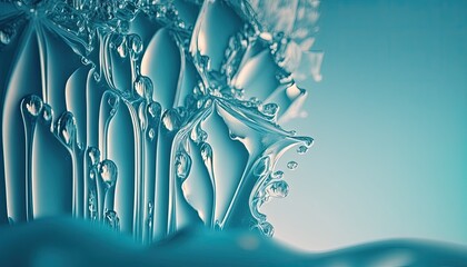 Abstract water drops. Closeup bacteria and virus in a petri dish. Liquid gel spill. Abstract blue background.