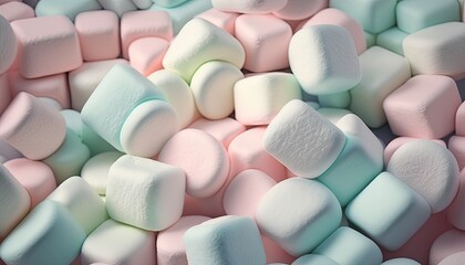 Colorful candy marshmallows. Pastel sweet treats. Spring, easter, jelly beans. Cotton candy.