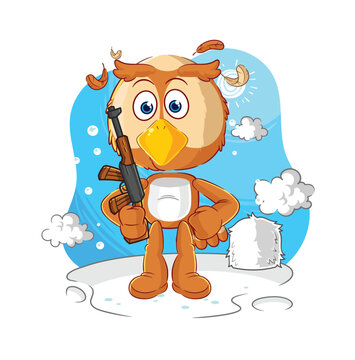 owl soldier in winter. character mascot vector