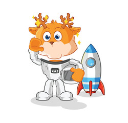 deer astronaut waving character. cartoon mascot vector