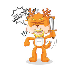 deer knights attack with sword. cartoon mascot vector