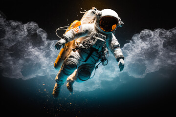 Astronaut flying in space without gravity. Generative AI