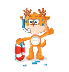deer swimmer with buoy mascot. cartoon vector