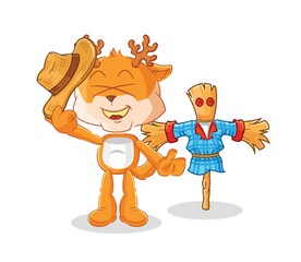 deer with scarecrows cartoon character vector