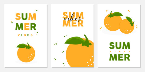 Set of summer cards. Summer posters with orange.