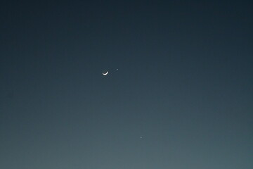Quarter Moon and Stars in a Blue Sky