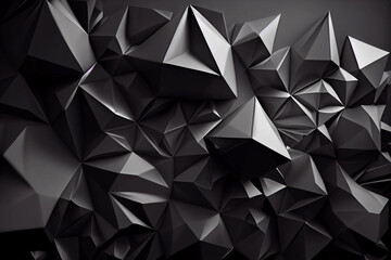 High-Tech Design Wallpaper with Low Poly Triangles Mosaic, Black Crystals Backdrop, and Modern Polygonal Shapes Background, generative ai