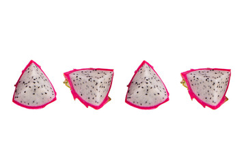 dragonfruit with half and slice isolated on white background