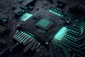 Fototapeta premium Futuristic Circuit Board Background with Cutting-Edge Technology Illustration, generative ai