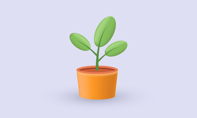 illustration realistic vector icon modern plant leaves pot flower 3d creative isolated on background.Realistic vector illustration.