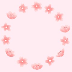 Fototapeta na wymiar Round border frame template with cherry blossoms in full bloom
