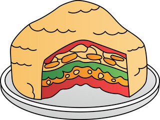 Rainbow Vegetable Pie decorative design element for website, presentation, flyer, brochure, printing, application. illustration style