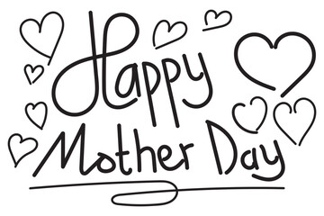 Black and white vector illustration of Happy mother day. Hand drawing style of Happy mother day with line black color isolated on white background