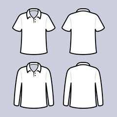 Polo Shirt Flat Outline Illustrations