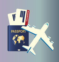 Passport with Boarding pass, Airplane Vector