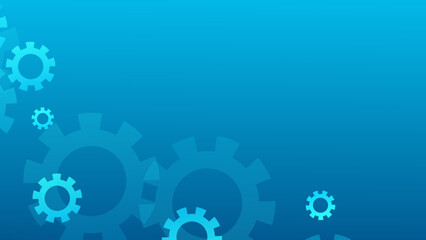 Background of cogwheels and clock mechanism on soft blue.