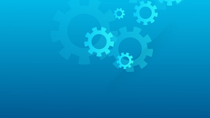 Background of cogwheels and clock mechanism on soft blue.