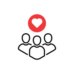 customer retention icon or happy employees. concept of individual approach and strategy to client or easy support or help. linear trend modern logotype graphic stroke art design isolated on white