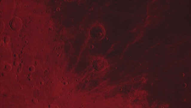 Concept 1-U1 View of the realistic blood moon from space with asteroid impact craters.