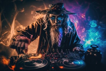 wizard dj colorful crazy music party rave, generative by A