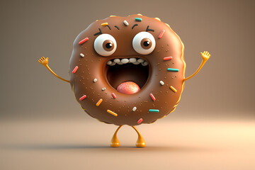 3D render cute and happy donut cartoon character. Generative AI 