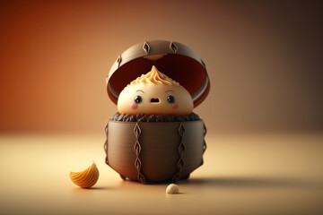 3D render cute and happy dim sum cartoon character. Generative AI