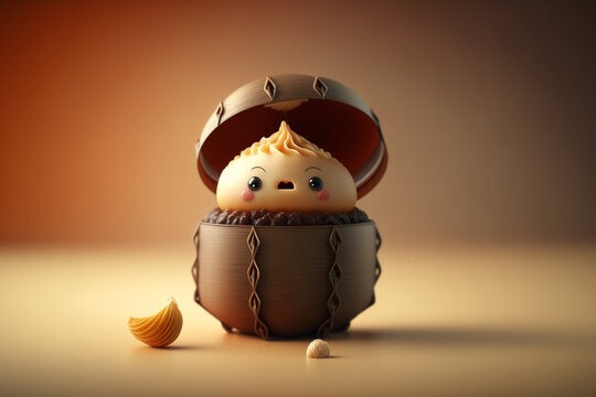 3D render cute and happy dim sum cartoon character. Generative AI