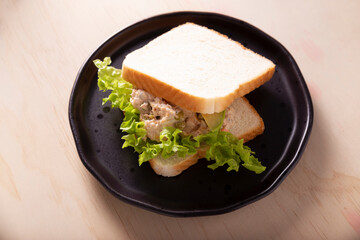 Tuna salad sandwich. It is a quick, simple and nutritious recipe, Healthy food, delicious snack very popular in many countries,