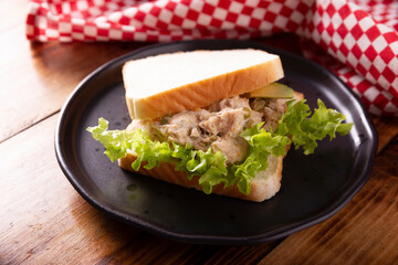 Tuna salad sandwich. It is a quick, simple and nutritious recipe, Healthy food, delicious snack very popular in many countries,