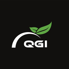 QGI letter nature logo design on black background. QGI creative initials letter leaf logo concept. QGI letter design.
