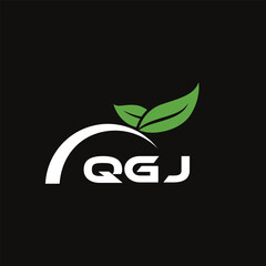 QGJ letter nature logo design on black background. QGJ creative initials letter leaf logo concept. QGJ letter design.
