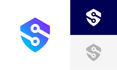 letter S initial logo, shield technology logo icon design vector
