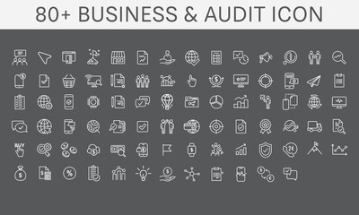 80 Business and Audit line icons collection. Big UI icon set in a flat design. Thin outline icons pack. Vector illustration