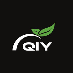 QIY letter nature logo design on black background. QIY creative initials letter leaf logo concept. QIY letter design.