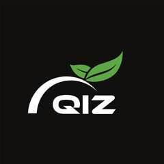 QIZ letter nature logo design on black background. QIZ creative initials letter leaf logo concept. QIZ letter design.