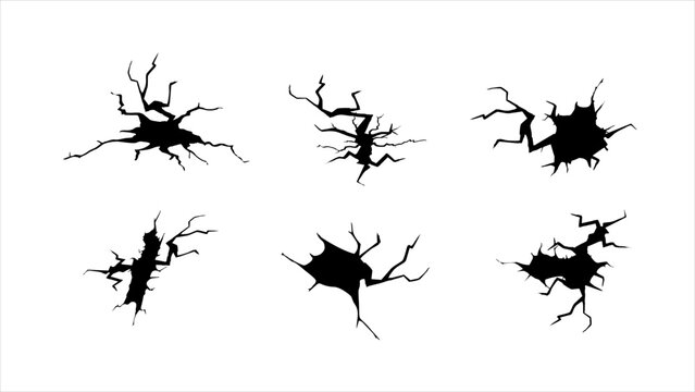 Earthquake And Ground Cracks,Ground Cracks Set. Hole Effect, Craquelure And Damaged Wall Texture. Can Be Used For Topics Earthquake, Crash, Destruction Vector Illustration Transparent 