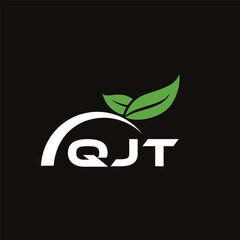 QJT letter nature logo design on black background. QJT creative initials letter leaf logo concept. QJT letter design.