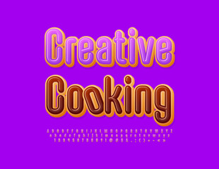 Vector tasty concept Creative Cooking. Delicious set of Alphabet Letters, Numbers and Symbols. Sweet glazed Font