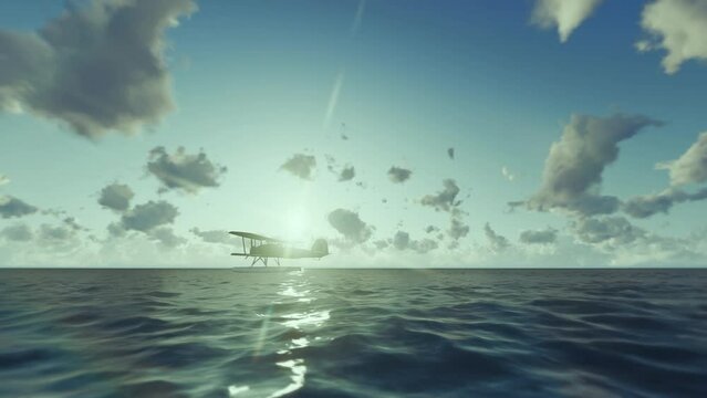 Seaplane Flying 3D Background Video Animation