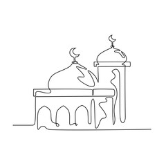 One continuous line drawing of a Mosque. Design Place of moslem praying with simple linear style. Ramadan kareem design concept