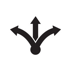 Three-way directional arrow in flat style. Vector illustration symbol