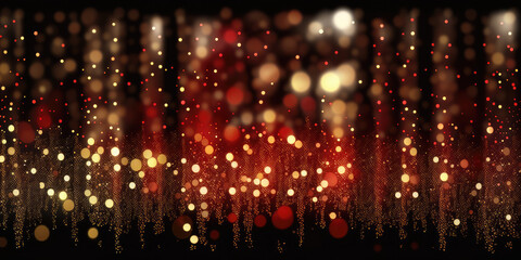 background of abstract glitter lights. red, gold and black. banner, generative ai